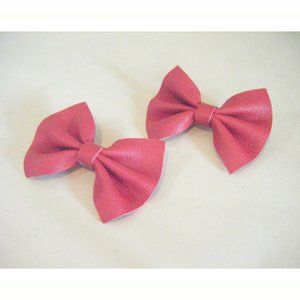 Red Leather Bow Hair Clip Barrettes-One Pair